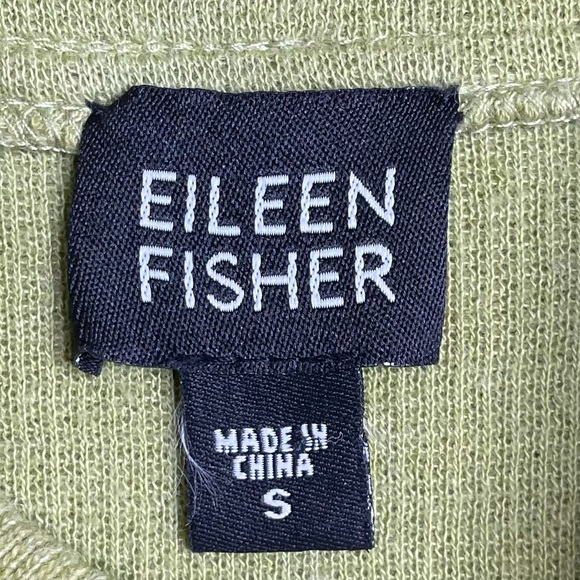 Eileen Fisher Sweater Jacket Green Lambswool Cotton Pockets Cardigan Hood Sz S - Picture 6 of 8